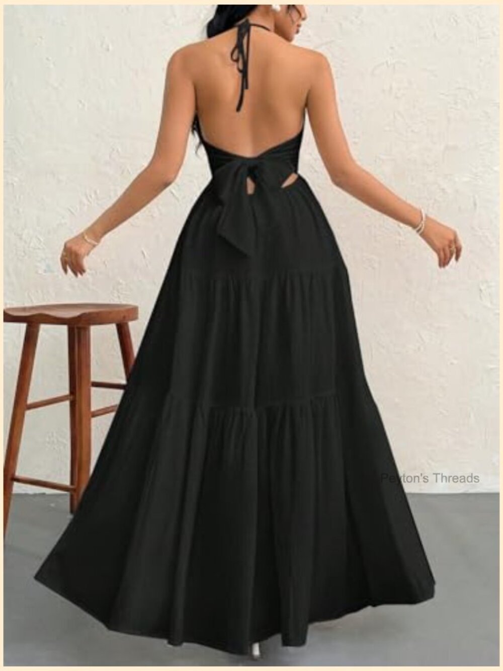 Maxi Summer Dress Halter V Neck A-Line Casual Beach Vacation - Picture 3 of 7
